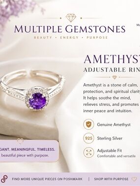 Amethyst Adjustable Sterling Silver Ring